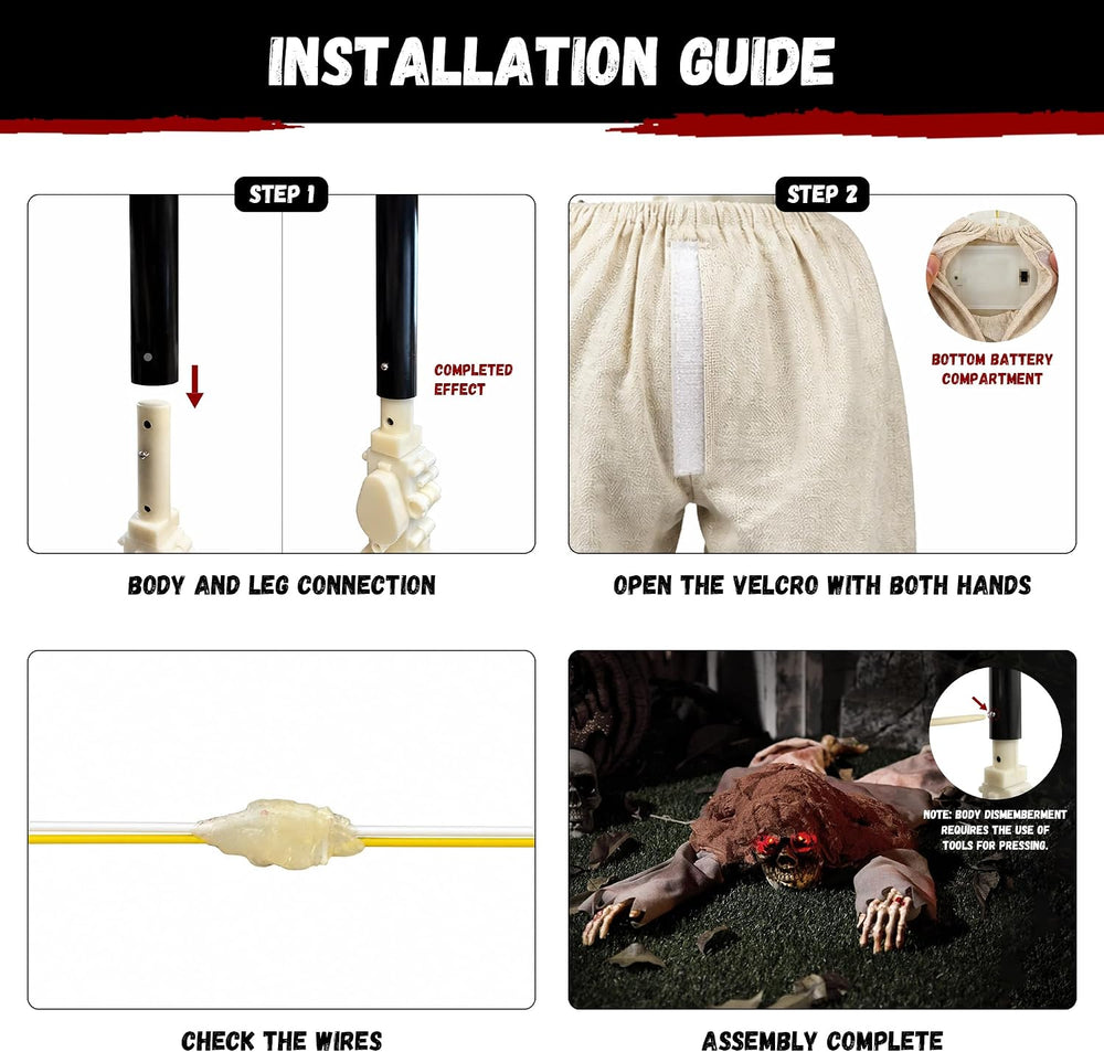 Halloween Animatronic 45" Crawling Zombie - Animated Skeleton Decoration...