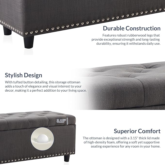 BELLEZE 47" Storage Ottoman, Storage Bench
