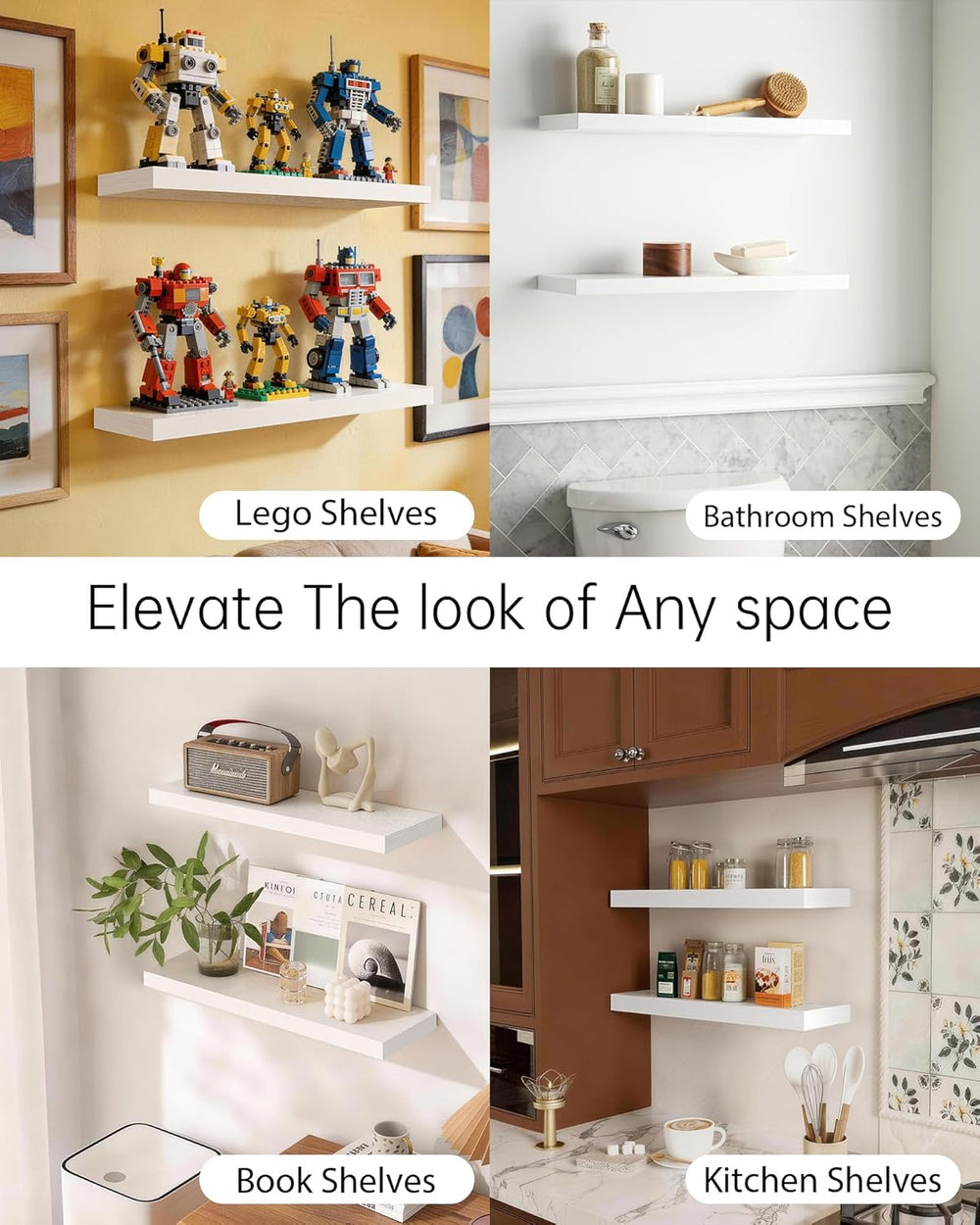 BAYKA White Floating Shelves 22.5in, Set of 2, Wall Mounted for Wall Decor