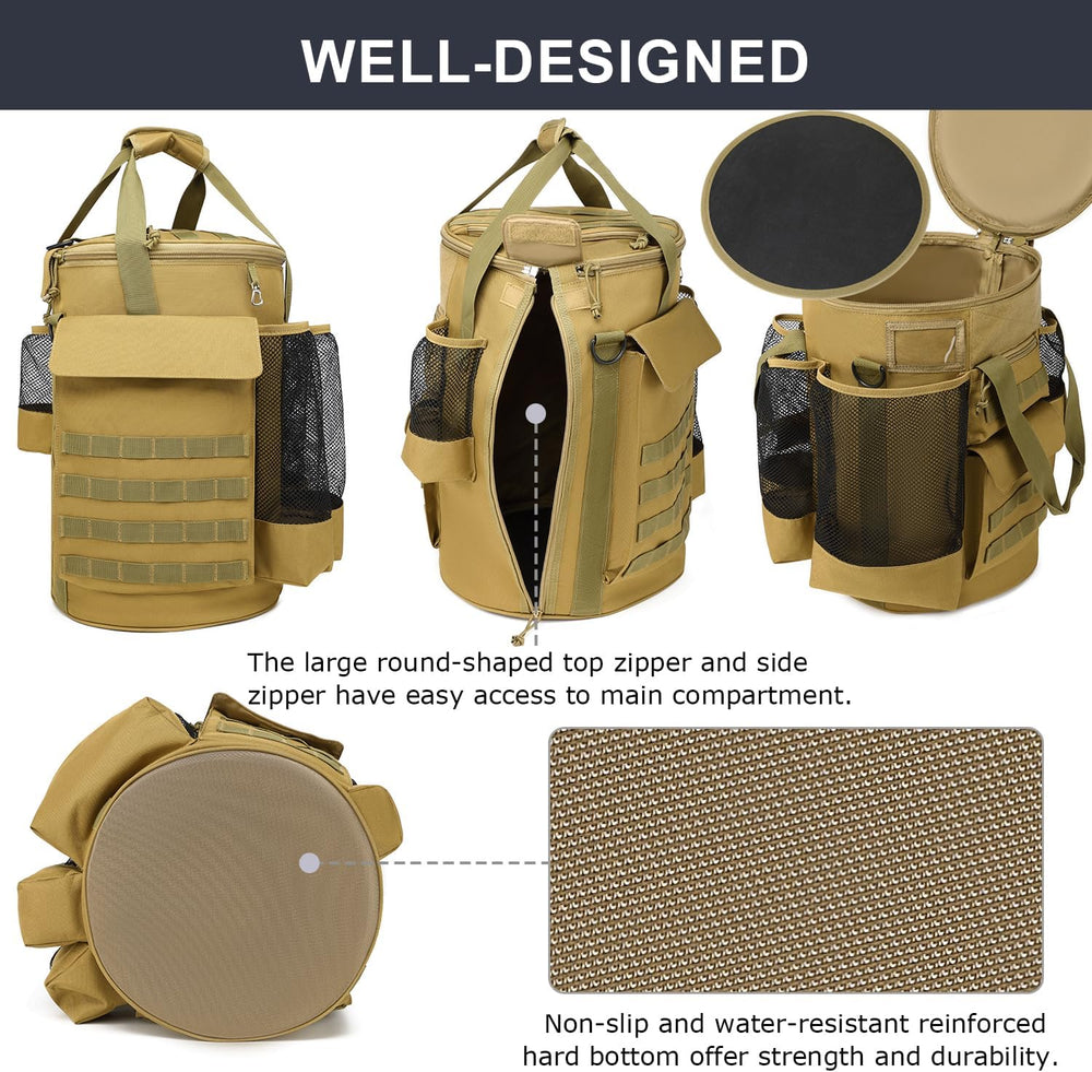 Baseball Bucket Bag 6 Gallon Tactical Softball Coaches Bag with Padded Seat