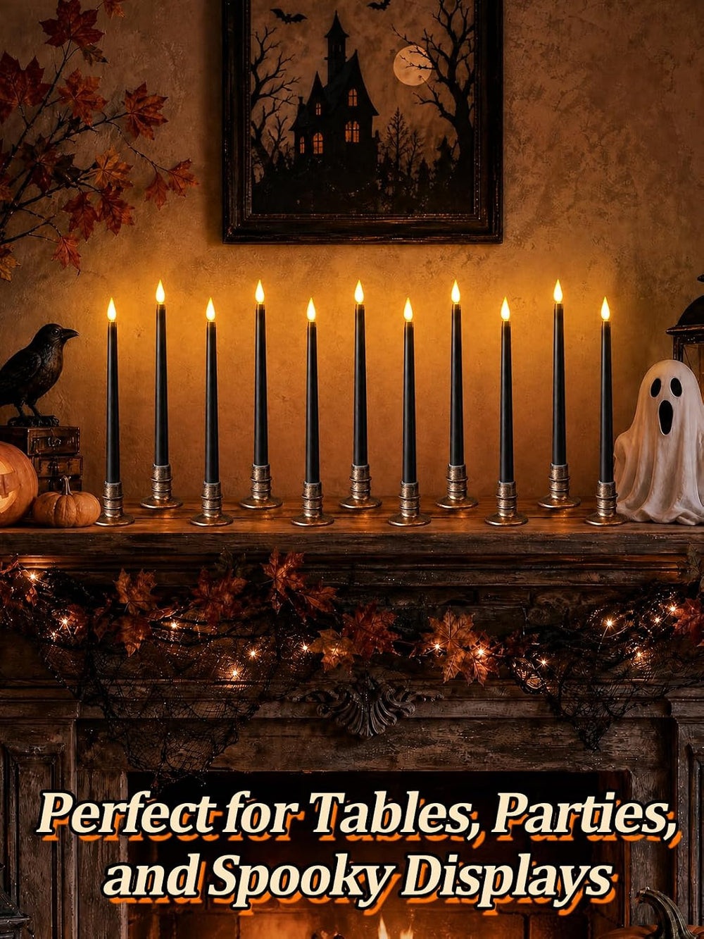 Alphatool 12 Pcs Halloween Black LED Flameless Candles with Remote, Bases