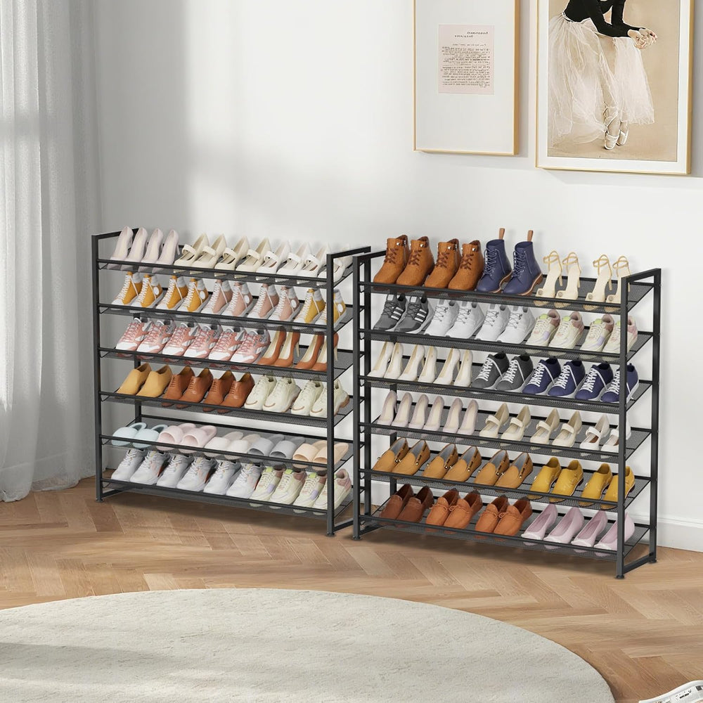 Large Shoe Rack 12 Tier Shoe Organizer, Heavy Duty Metal 6-Tier Stackable Sho...
