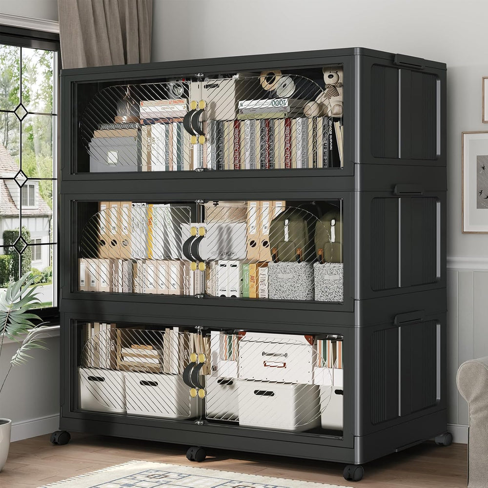 180Gal/720QT 3-Tiers Extra Large Stackable Storage Bins with Lid, Collapsible...