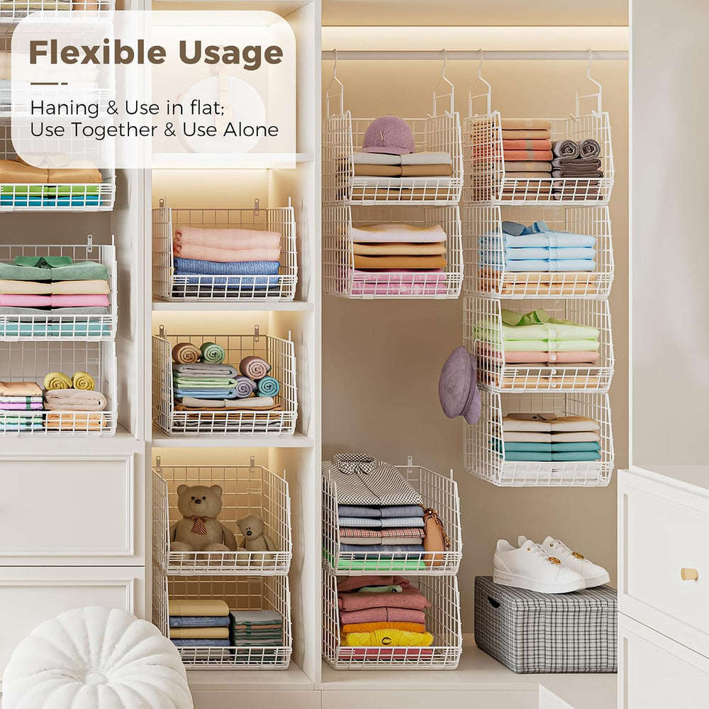 4" Extra Deeper Foldable Hanging Closet Organizer, Small Wire Cabinet Sh...