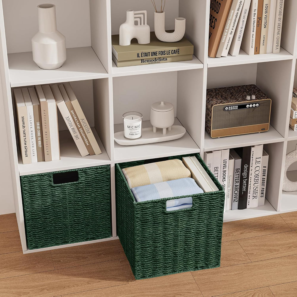 Vagusicc Wicker Storage Basket, Set of 2 Hand-Woven Paper Rope Wicker Baskets...