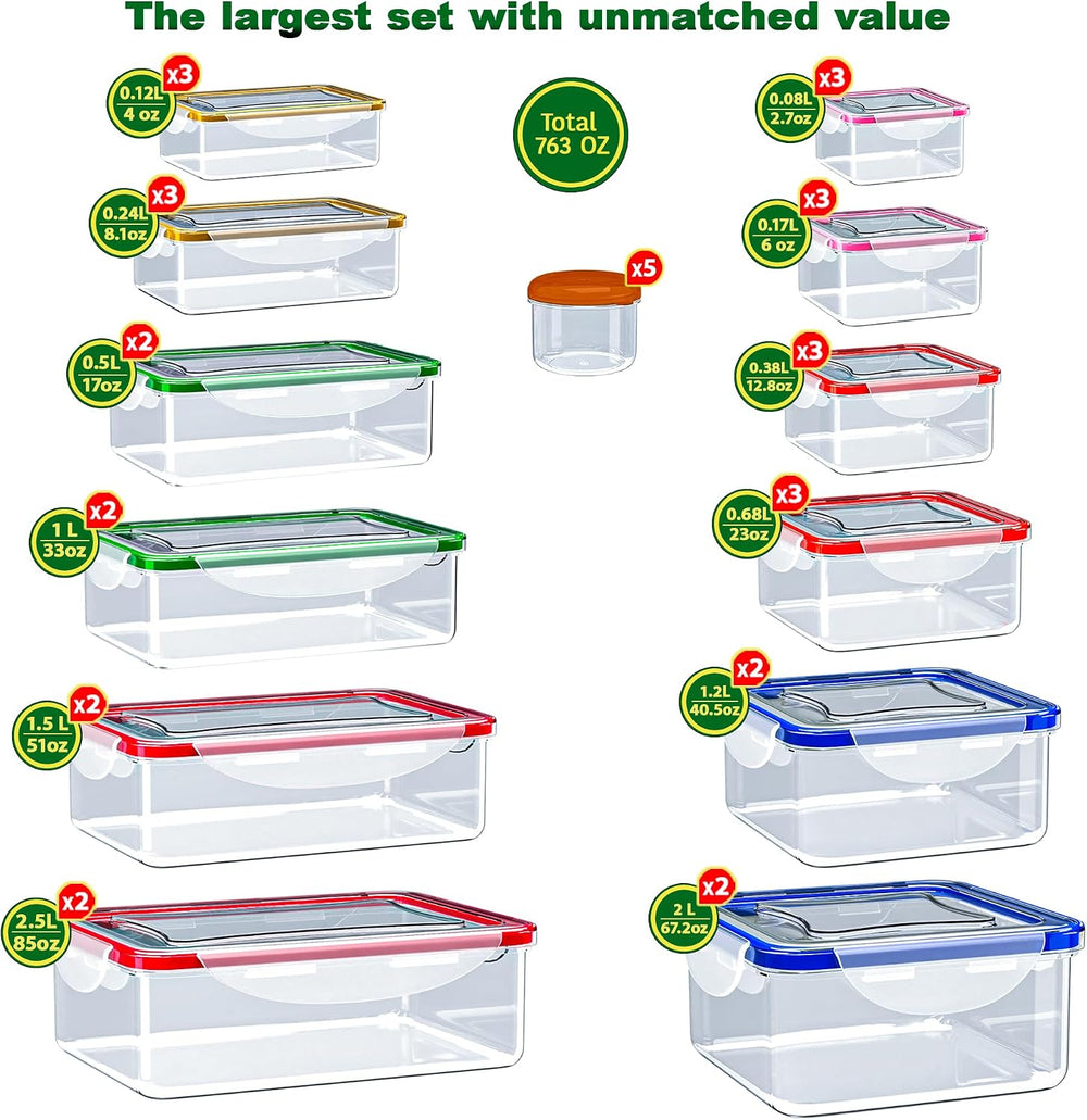 70 Pcs Large Food Storage Containers with Lids Airtight-2500ML to Small Box,T...