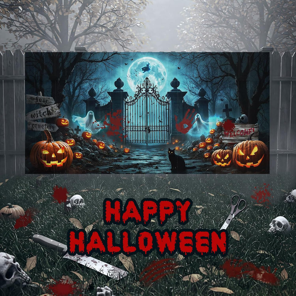 Tioncy 8x16ft Halloween Garage Door Cover Decor Large Spooky Hanging Banner