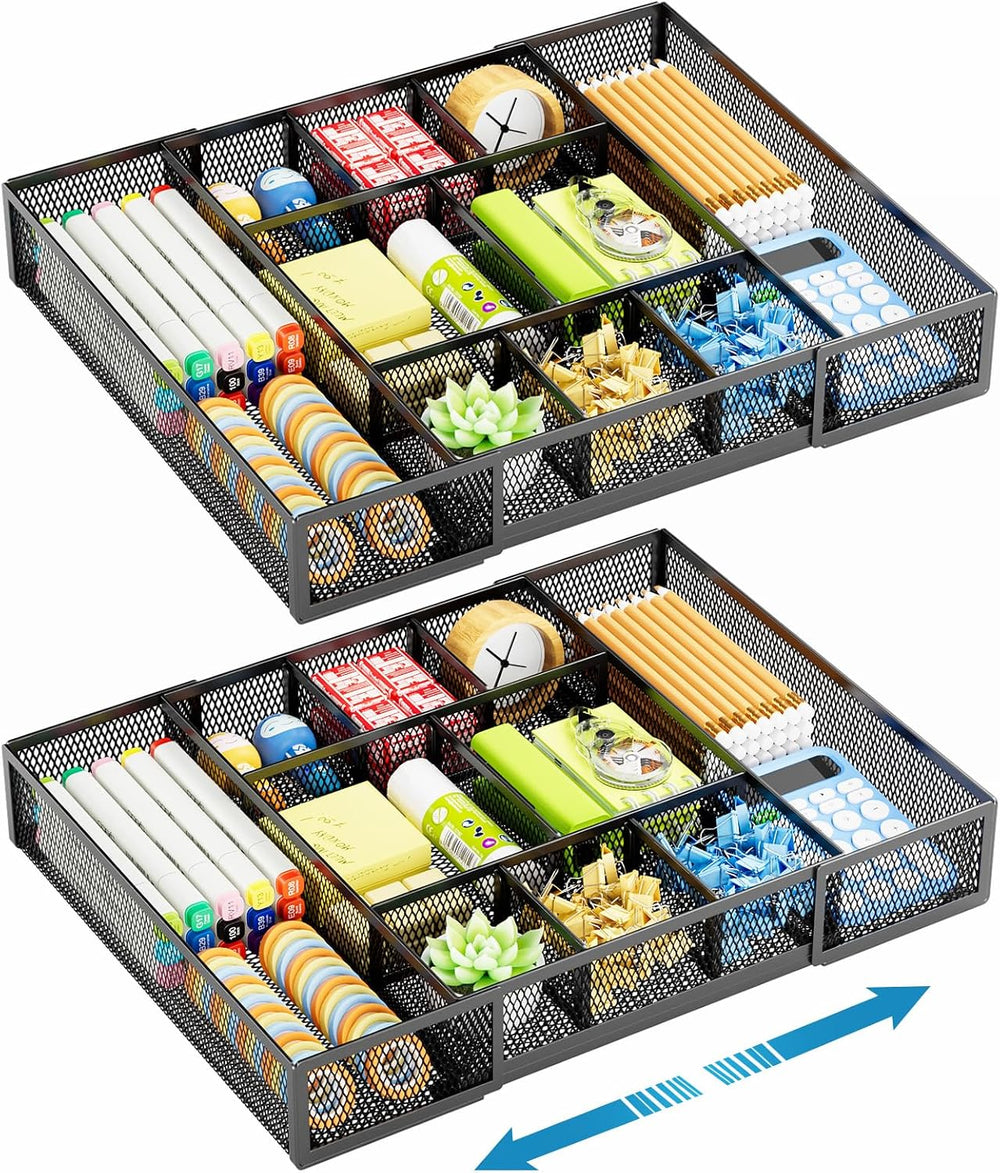 Marbrasse Expandable Desk Drawer Organizer, Mesh Drawer Organizer Tray with 1...