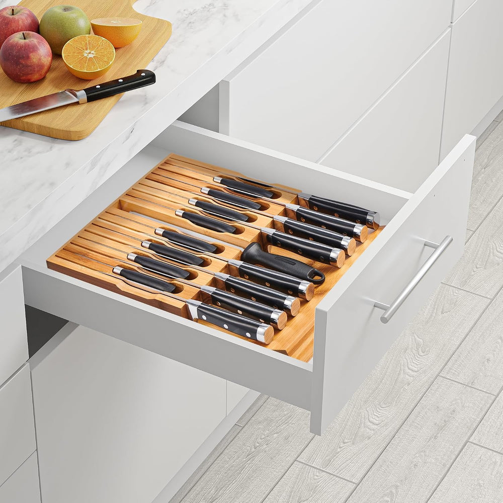 VaeFae In-Drawer Knife Block,Bamboo Knife Drawer Organizer Insert, Kitchen Kn...