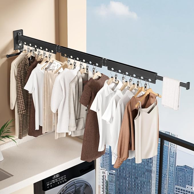 Wall Mounted Collapsible Clothes Drying Rack, Durable Space-Saving Laundry