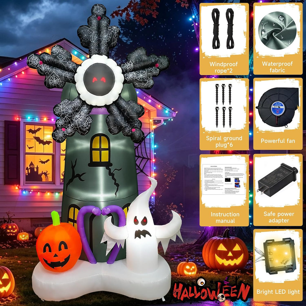 8FT Halloween Inflatables Rotating, Giant Blow up Yard Decorations with Pumpk...