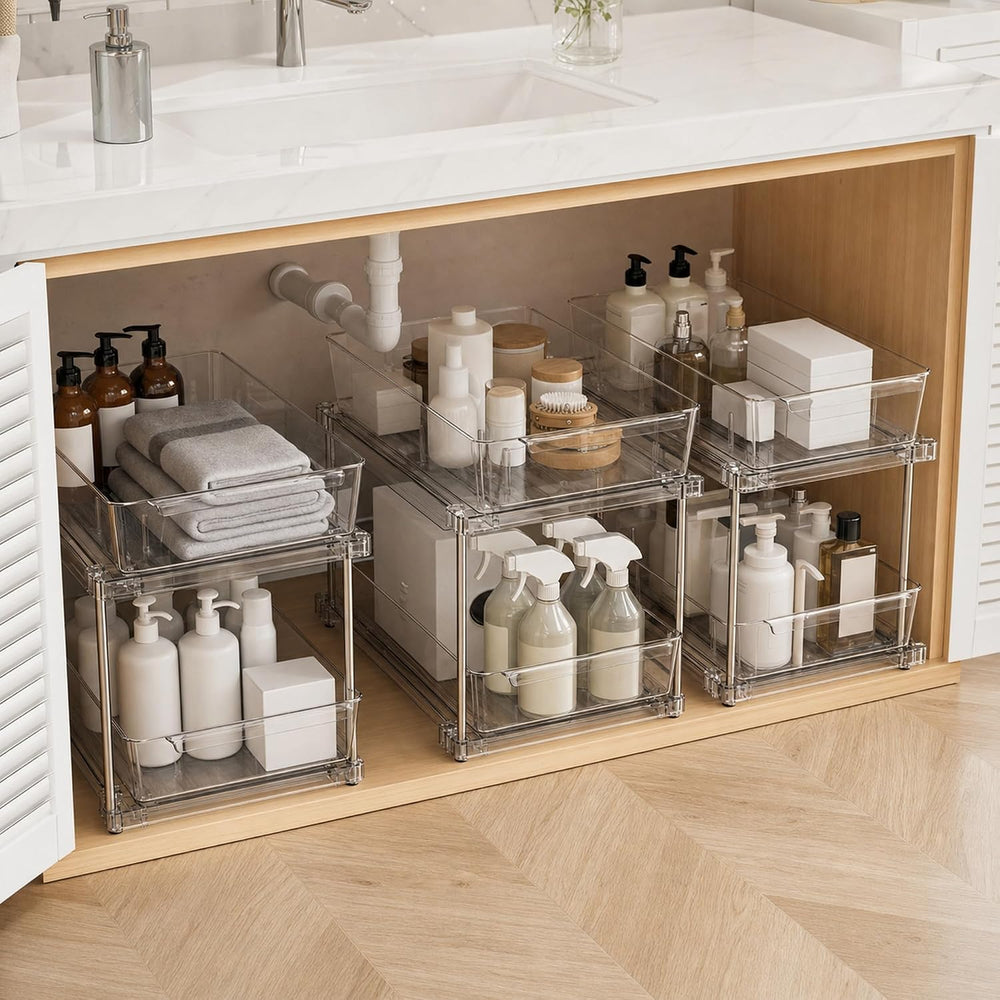 2-Tier Multi-Purpose Bathroom Under Sink Organizers and Storage, Stackable Ki...