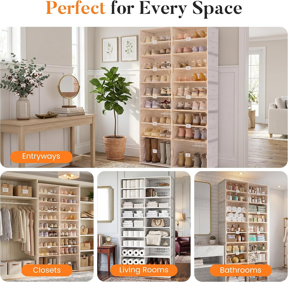 Foldable Shoe Rack Organizer for Entryway with Clear Magnetic Doors - Large C...