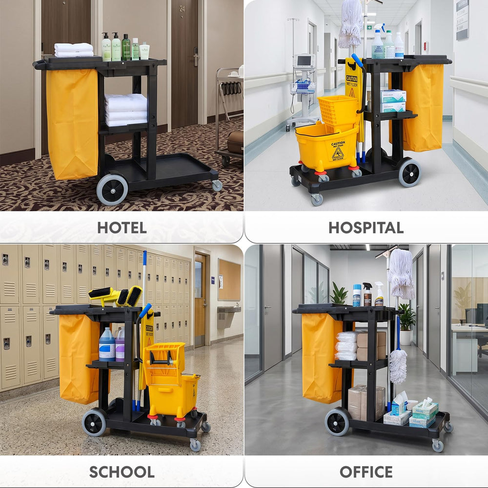 Simpli-Magic Commercial Cleaning Cart with Waste Bag & Lid, Janitorial Ut...