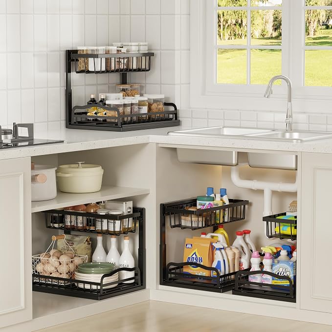 AceMining Under Sink Organizer, 2 Pack Pull-Out Under Cabinet Organizer