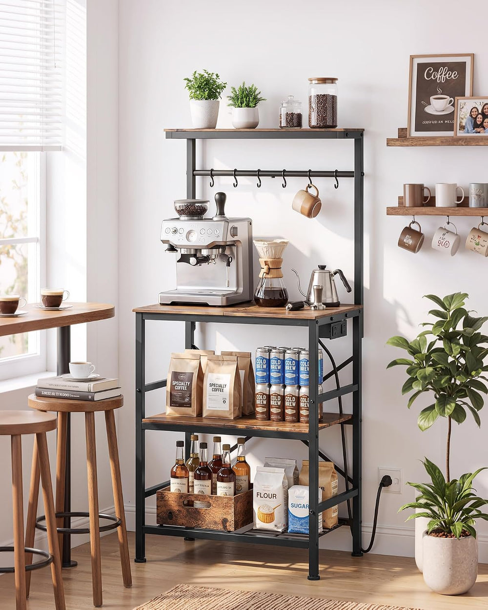 Kitsure Coffee Bar, 4-Tier Baker's Rack with Power Outlet, 21.7" x 4...