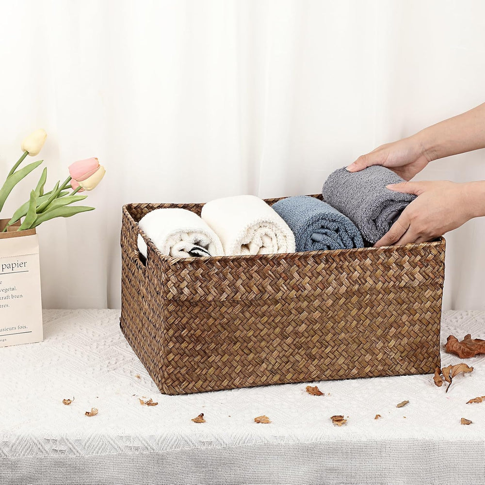 Hipiwe Seagrass Storage Baskets Bin for Shelf, X-Large Woven Wicker Basket