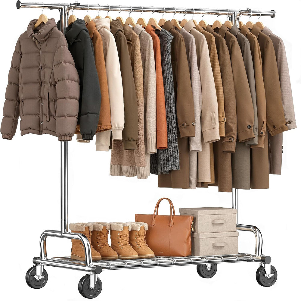Raybee Heavy Duty Clothes Rack Rolling Garment Rack with Extra Hanging Hook