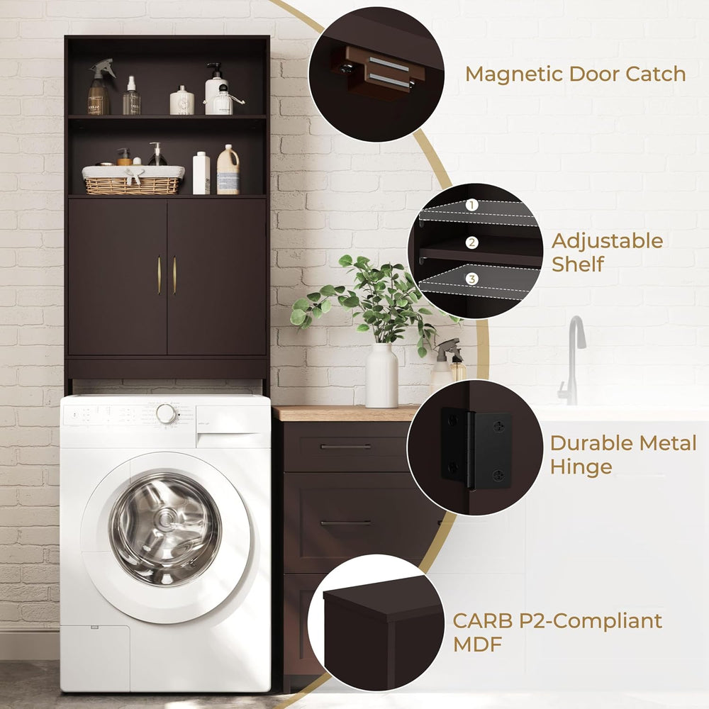 Yaheetech 77in Over the Toilet Storage Cabinet, Espresso Bathroom Organizer