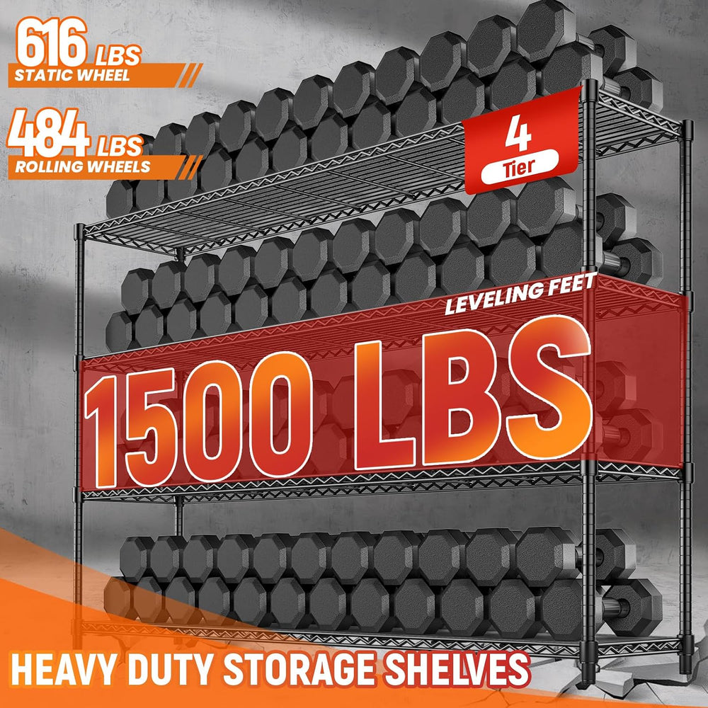 60" W Storage Shelves Wire Shelving with Wheels, Heavy Duty Metal Garage...