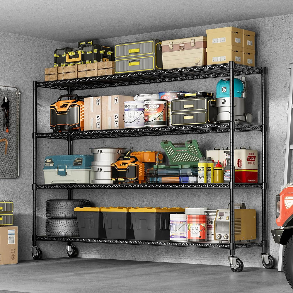 60" W Storage Shelves Wire Shelving with Wheels, Heavy Duty Metal Garage...