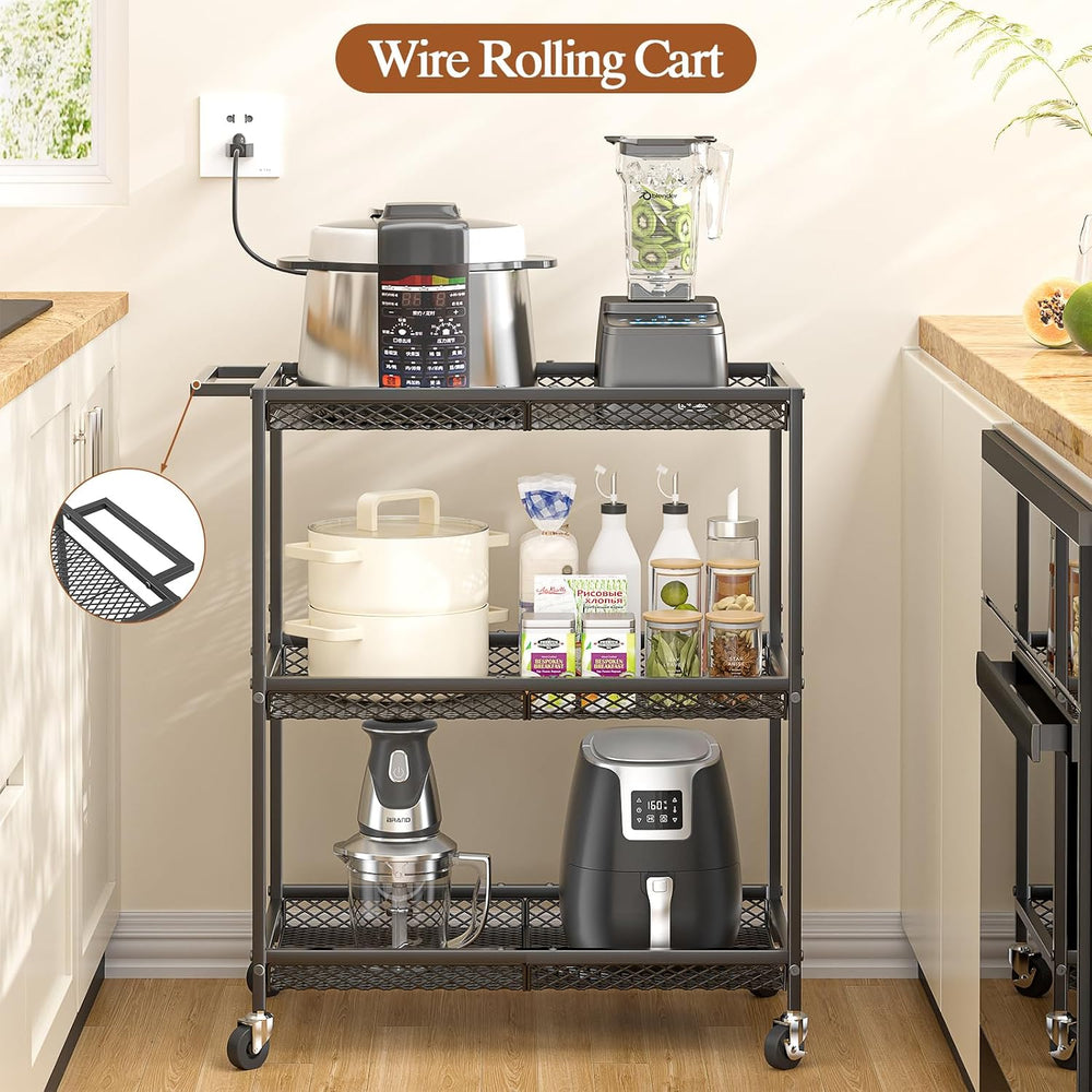 3 Tier Rolling Utility Kitchen Cart, Heavy Duty Wire Rolling Cart on Wheels, ...