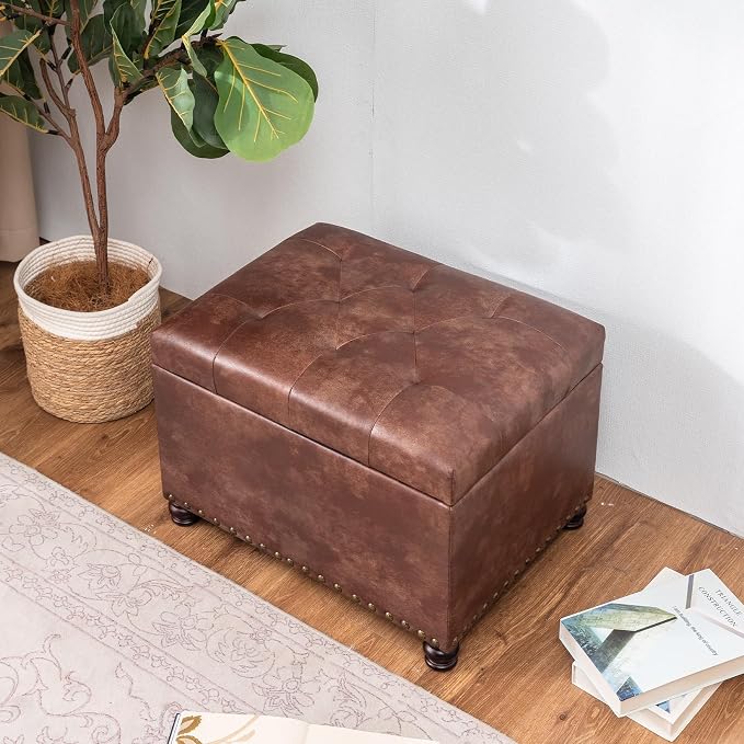 Joveco Leather Storage Ottoman, Foot Rest Stool