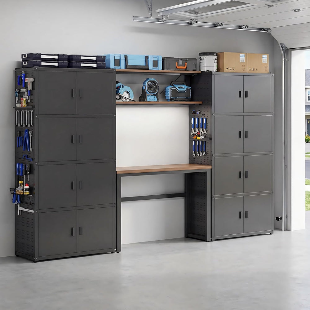 FLEXIMOUNTS 8-Door Garage Storage Cabinet System, 24-Gauge Steel, Black