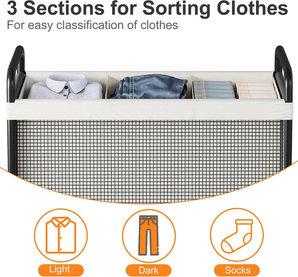 WOWLIVE Rolling Laundry Hamper 3 Section, 120L Laundry Basket with Wheels