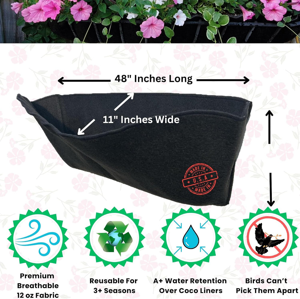 48 Inch Fabric Trough Coco Liner Replacement for Window Basket Flower Planter...