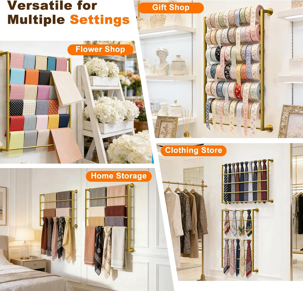 Wall Mounted Scarf Rack, Hijab Hanger Organizer (Gold, 7T-23.6×35.4IN)