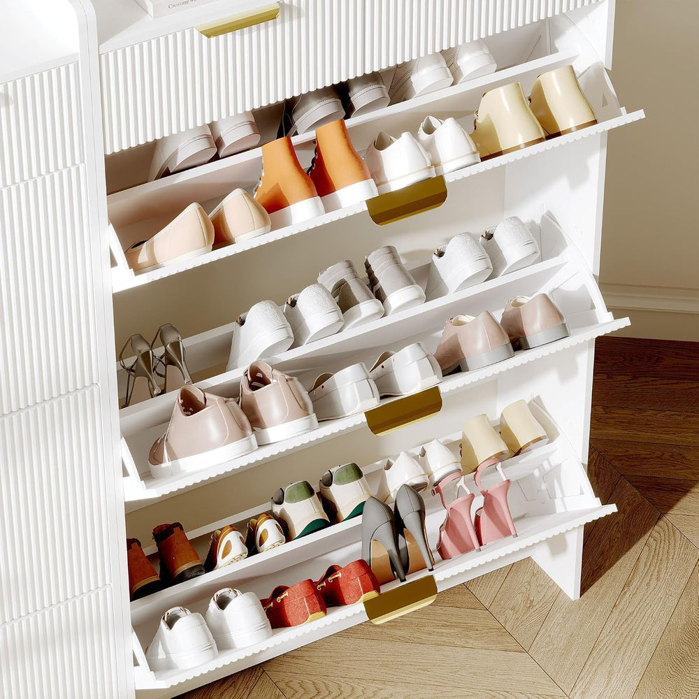 Modern Shoe Cabinet with 3 Flip Drawers & A Large Storage Drawer,Adjustab...