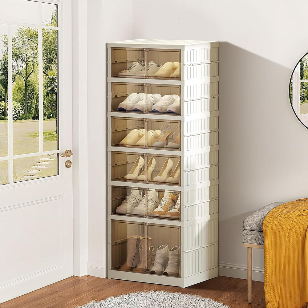 ELPHECO 6 Tier 12 Pairs Foldable Shoe Rack Shoe Organizer with Magnetic Doors...