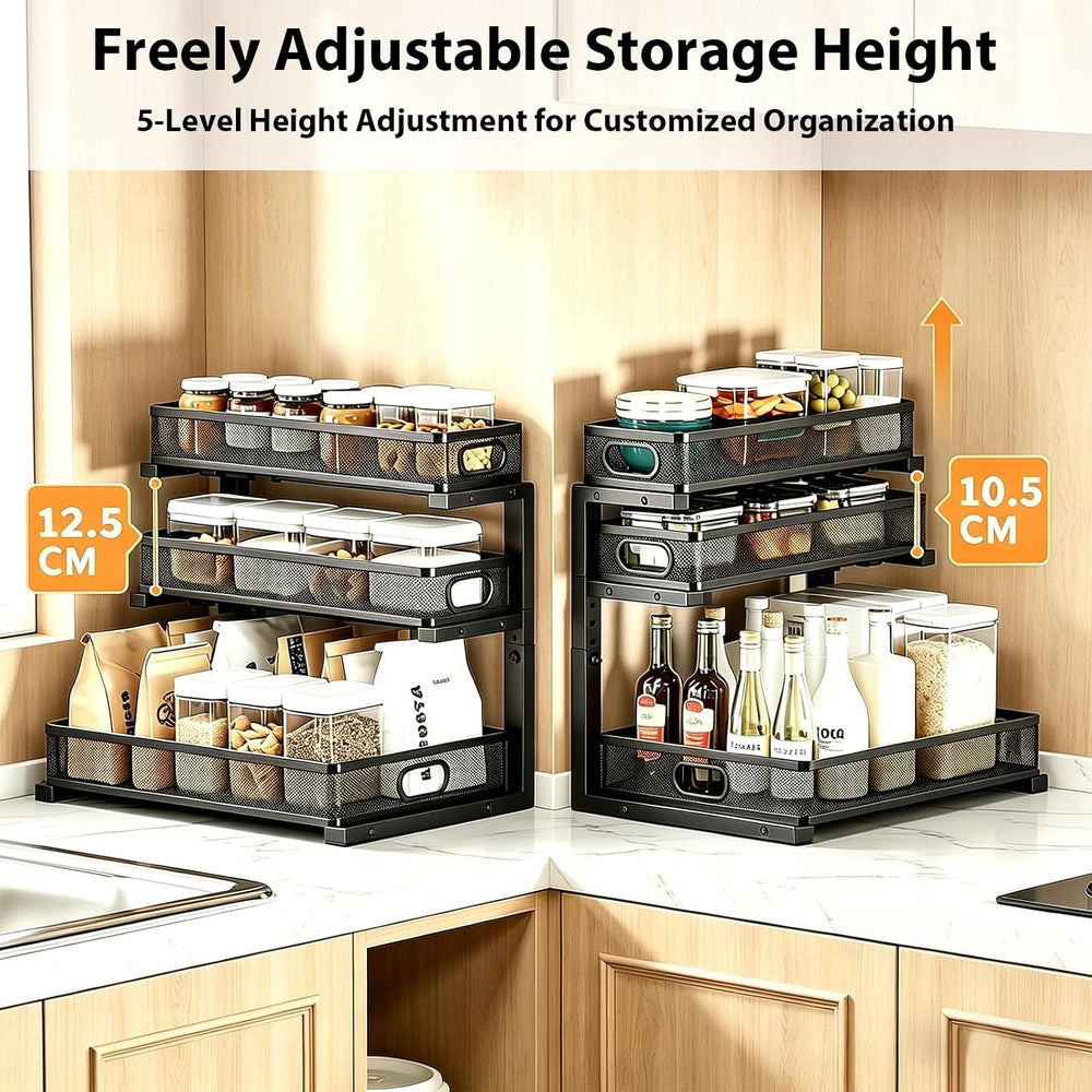 2 Pack Bathroom Under Sink Organizer, 3-Tier Pull Out Kitchen Cabinet Organiz...