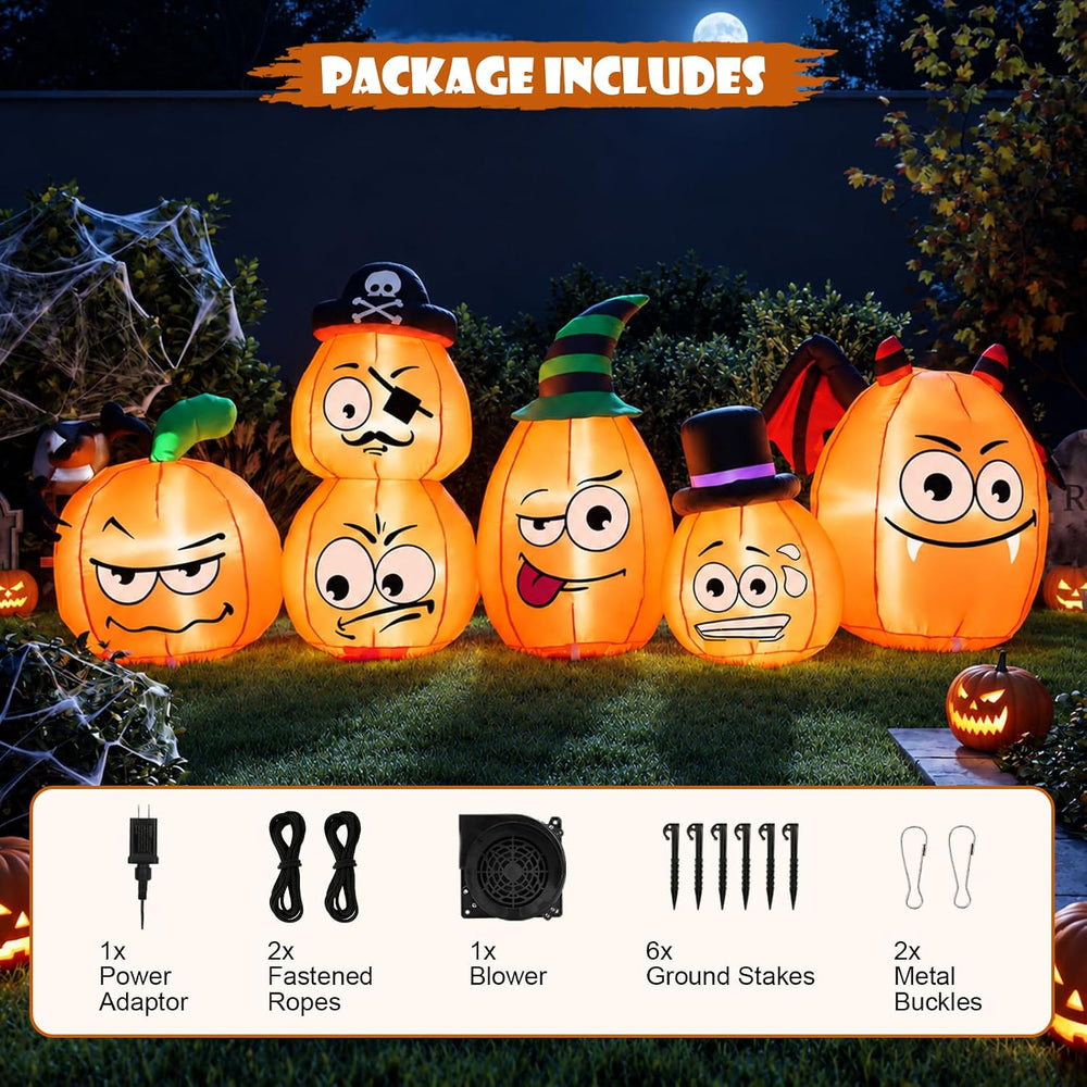 8FT Long Halloween Inflatable Pumpkin Outdoor Decoration Built-in LED Light
