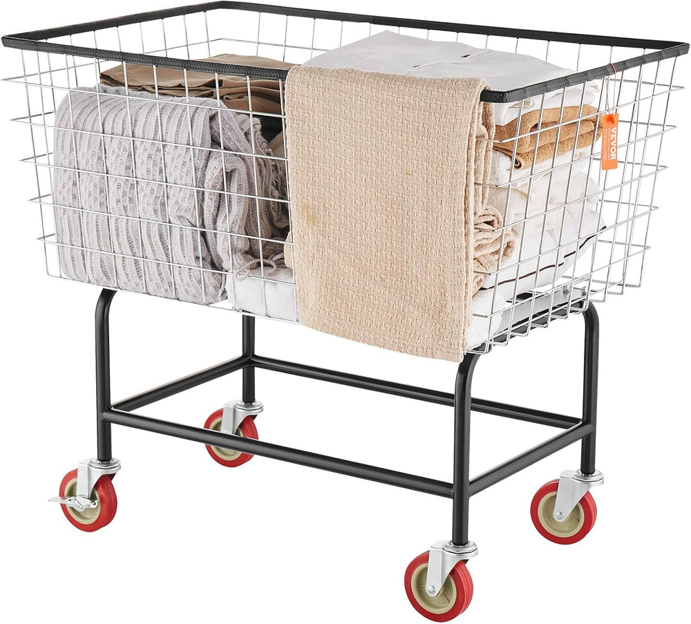 VEVOR Wire Laundry Cart, 3.8Bushel Wire Laundry Basket with Wheels, 32.5'...