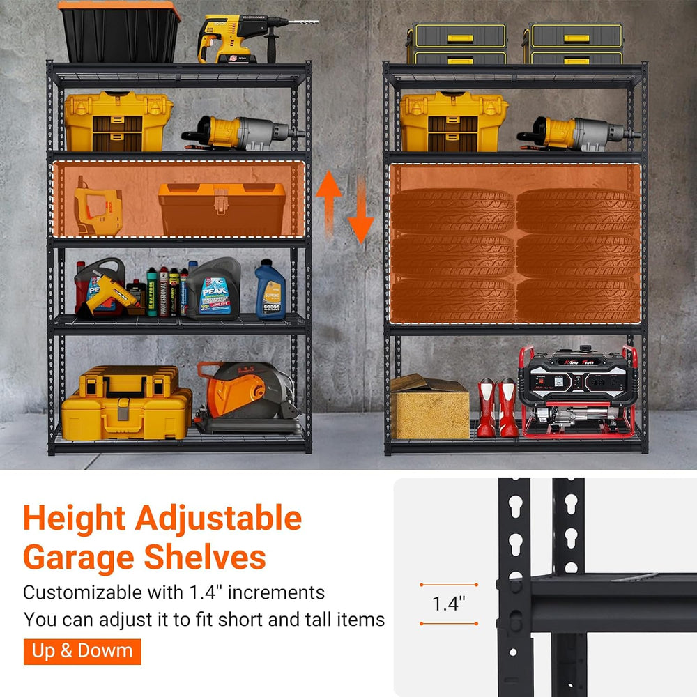 Heavy Duty 5-Tier Metal Storage Shelves - Adjustable Garage Shelving