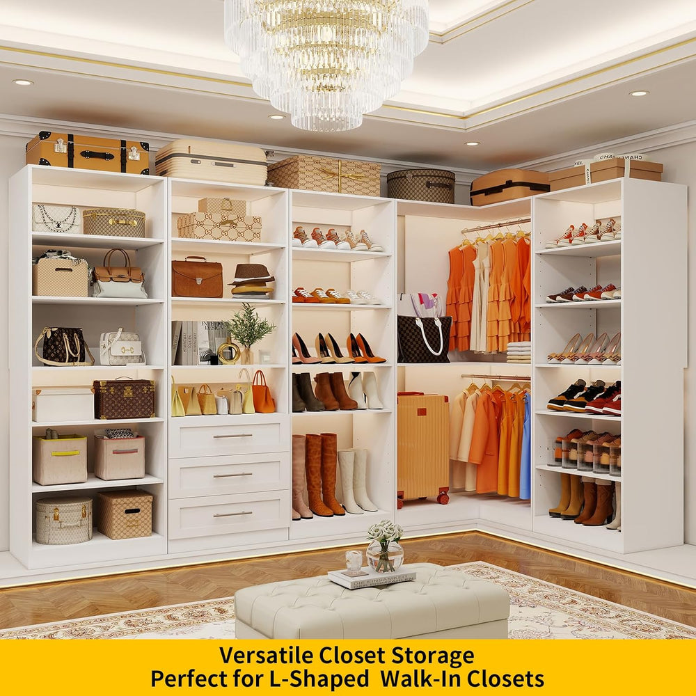 Closet System with Drawers, 4FT-10FT Closet Shelving System Modular Walk in C...