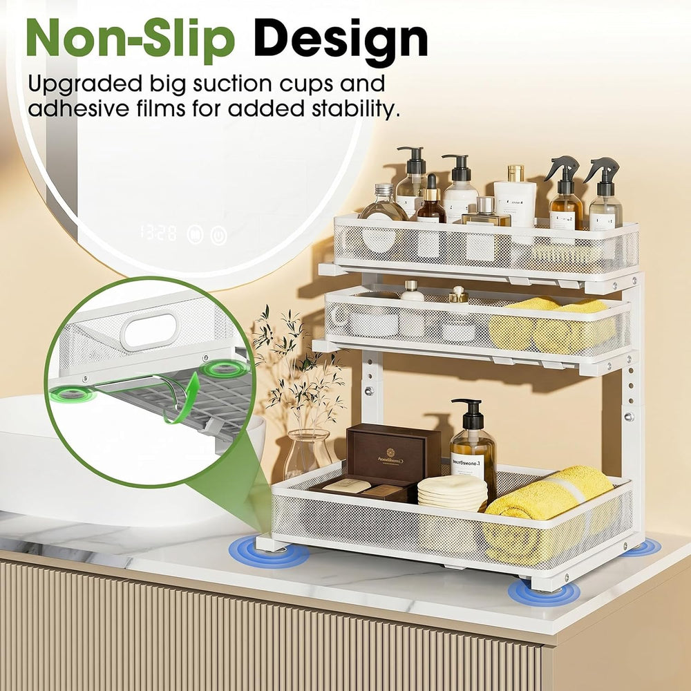 Under Sink Organizer 3 Tier, 2 Pack L-Shaped Pull-Out Cabinet Organizer with ...