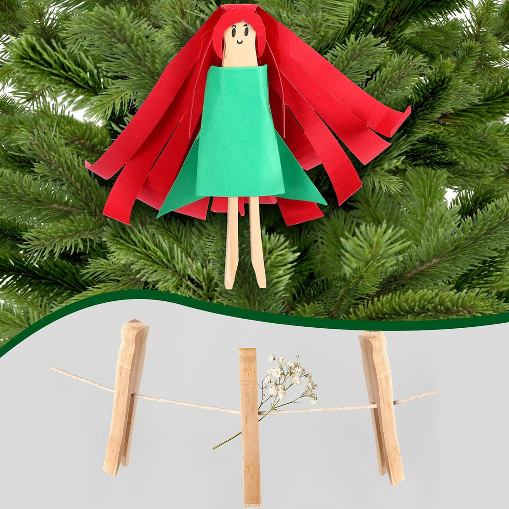Zubebe 200 Pack Wooden Clothespins 4.3 Inch Vintage Dolly Clothes Pegs Wood C...
