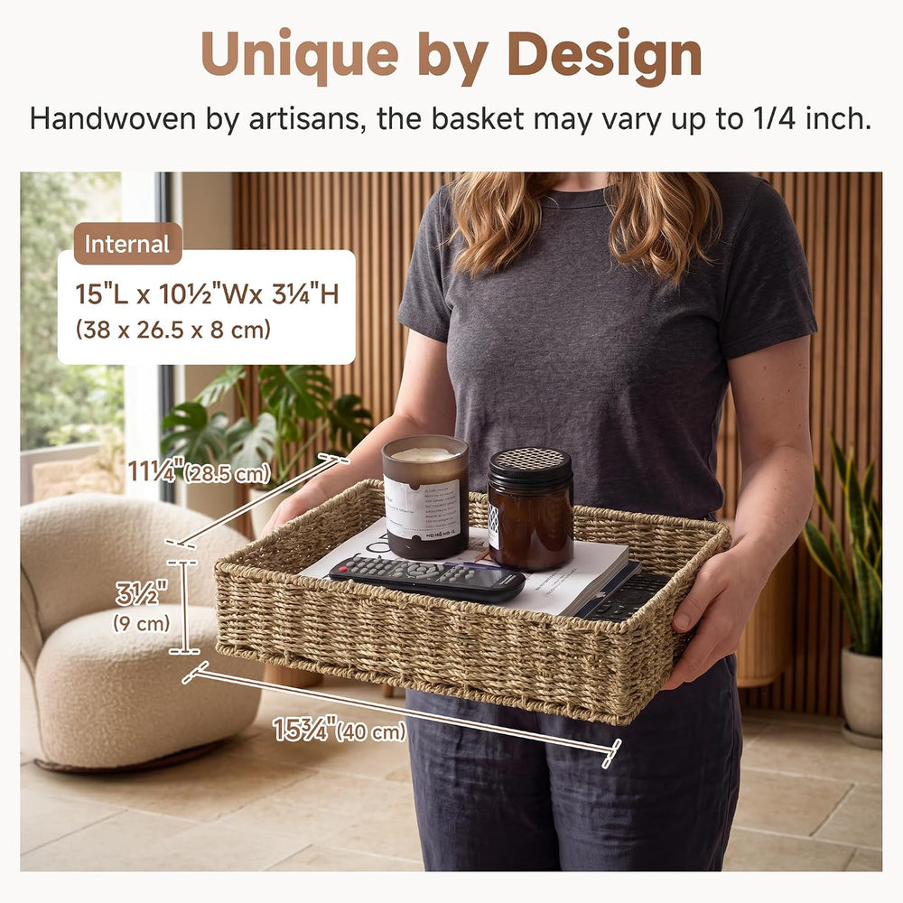 StorageWorks Large Seagrass Tray for Bathroom, Seagrass Storage Baskets for S...
