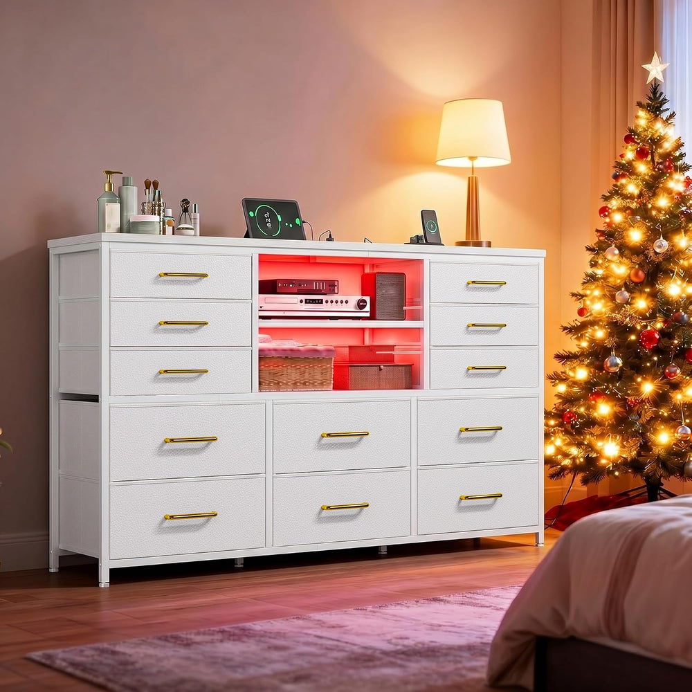 EnHomee Dresser for Bedroom with LED Lights & Charging Station
