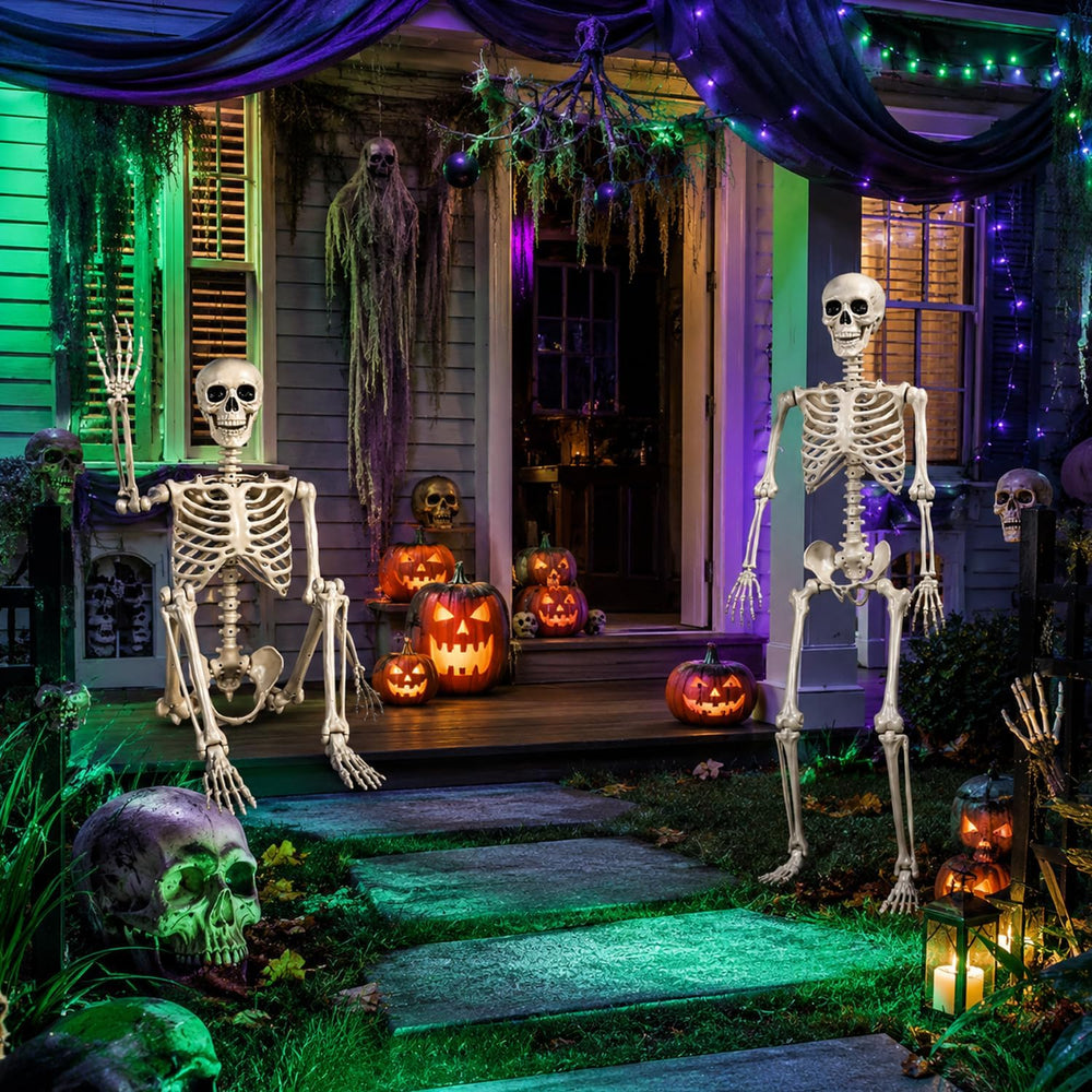 Halloween Skeletons Decorations Outdoor - 5.4FT Life Size Posable Skeletons