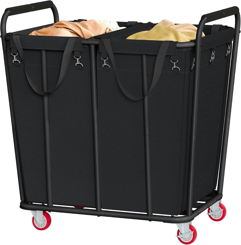 Hoctieon 2 Section Laundry Sorter Cart, 400L Rolling Hamper with Wheels, Indu...
