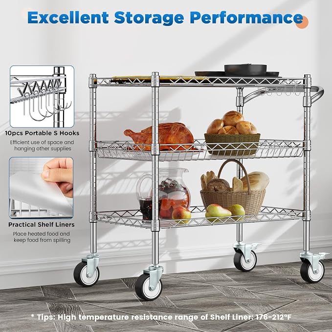 Leteuke Heavy Duty 3 Tier Rolling Utility Cart, NSF Certified 990Lbs Capacity