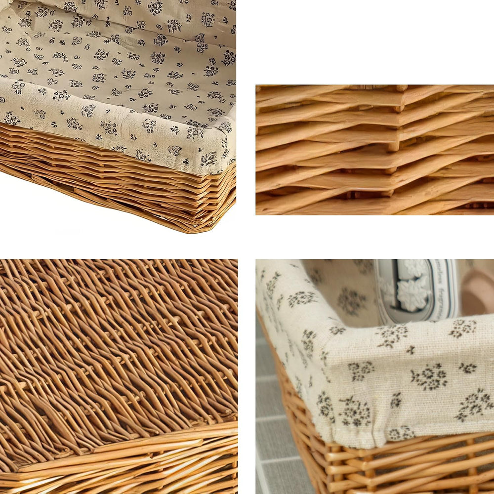 Handwoven Small Wicker Storage Basket with Liner for Organizing