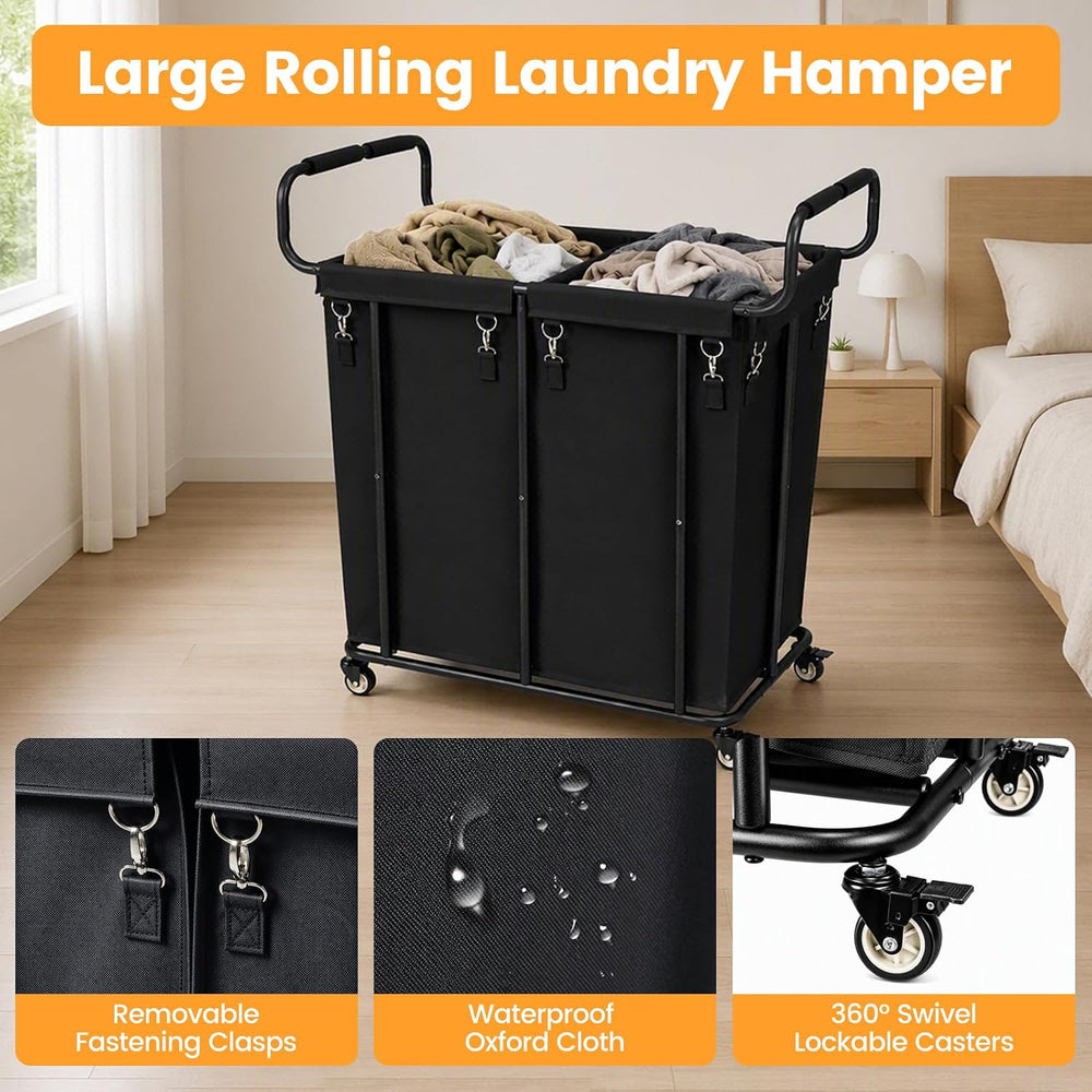 360L 2 Section Rolling Laundry Sorter Cart with Wheels