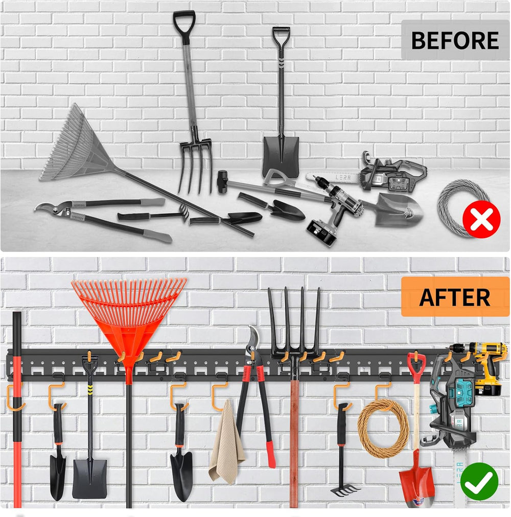 Garden Tool Organizer Wall Mount - Garage Storage and Organization Yard Tool ...