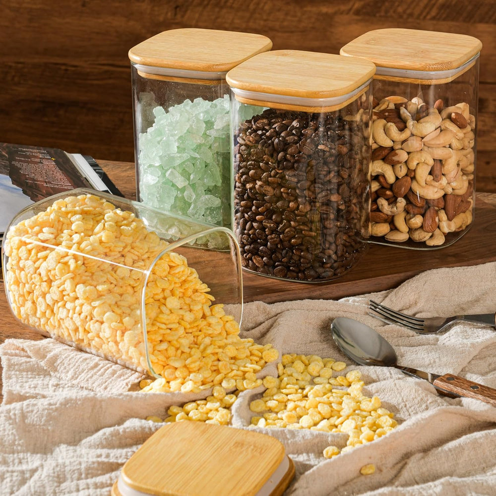 D2scrma 37oz/1.2Qt/1100ml Square Glass Storage Containers with Lids 4-Pack