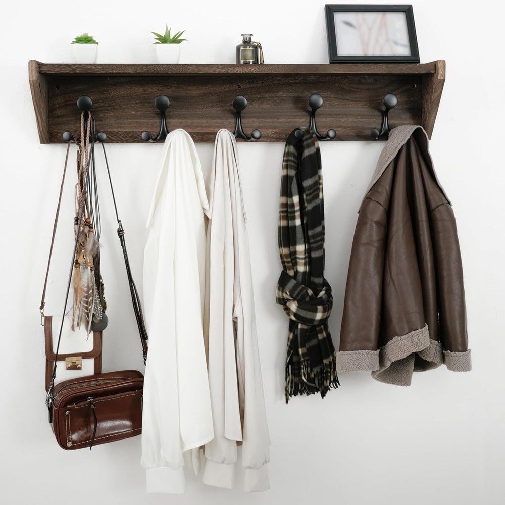 WEBI Wall Shelf with Hooks Underneath,35" Long Wall Mounted Coat Rack wi...